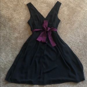 Black dress with burgundy ribbon tie